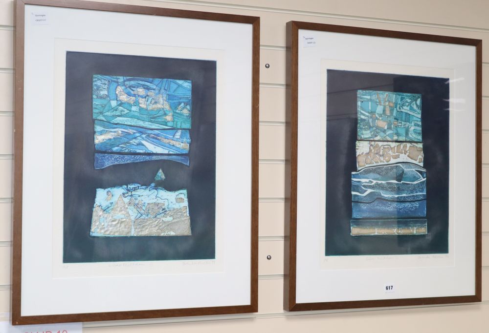 Brenda Hartill, two artist proof prints, aquatints with mixed media, Silver Meltdown III and Silver Meltdown IV, each 56 x 43cm